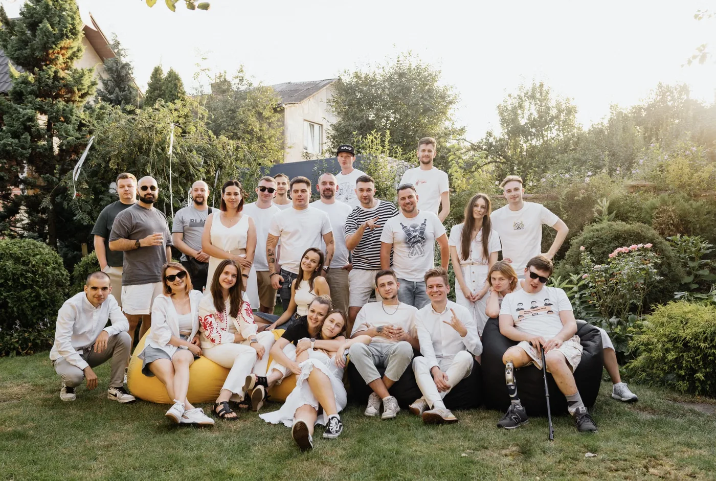 A team relaxing together outdoors